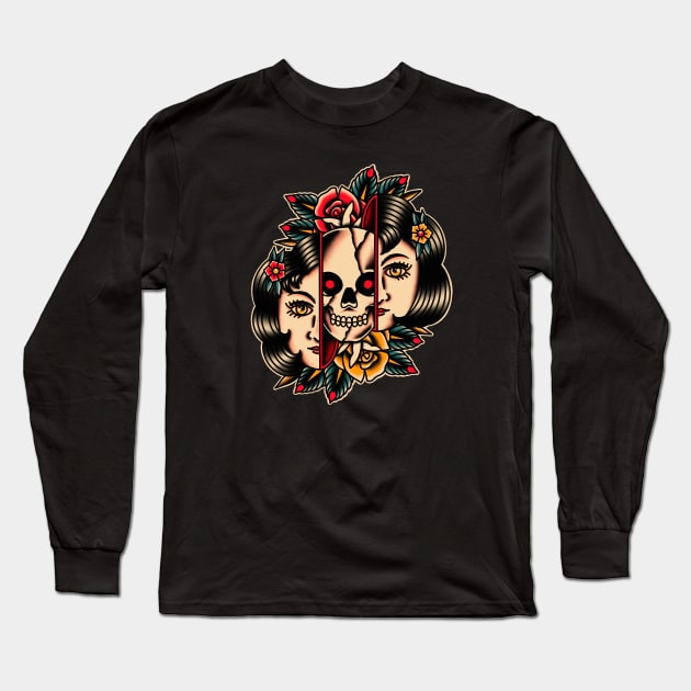 Women skull Long Sleeve T-Shirt by ILLUSTRA.13